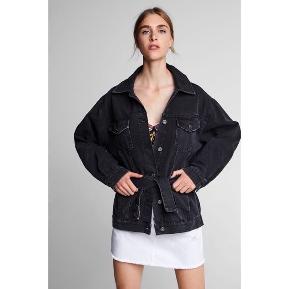 oversized belted denim jacket